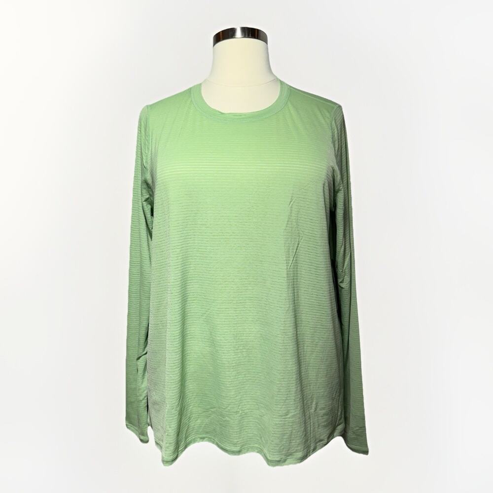 Mono B Top Women’s 1XL Long Sleeve Green Ribbed Thumbholes Open Back Lightweight